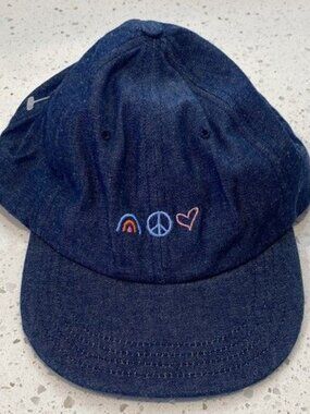 Blue denim baseball hat rainbow peace heart
